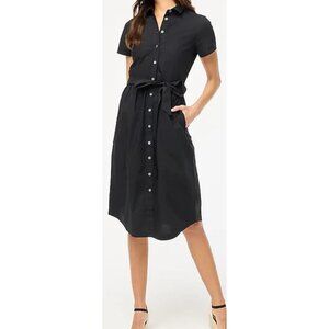 J.Crew Factory Black Stretch Short-Sleeve Midi Shirtdress